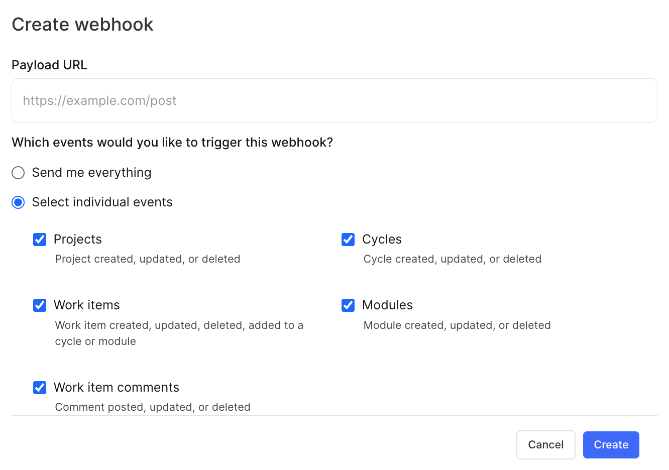 Define webhook details