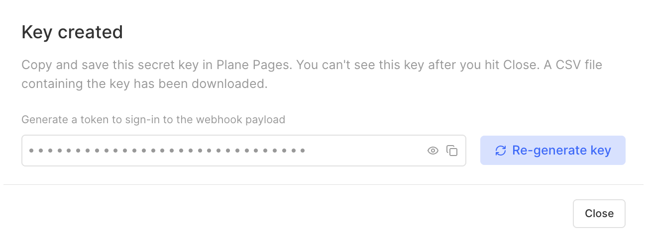 Webhook key created